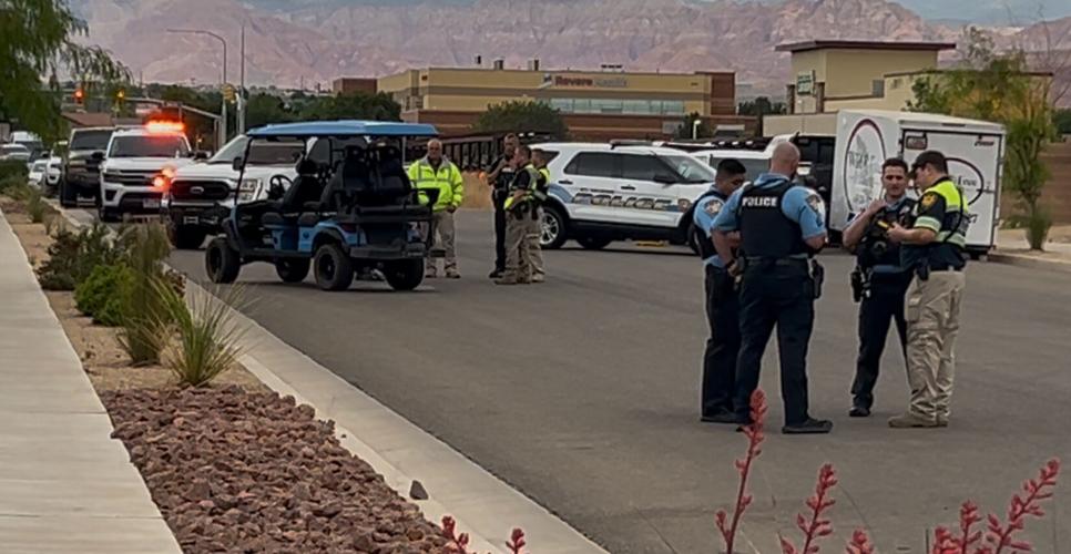 First responders investigate the scene of a collision in St. George on Sunday.