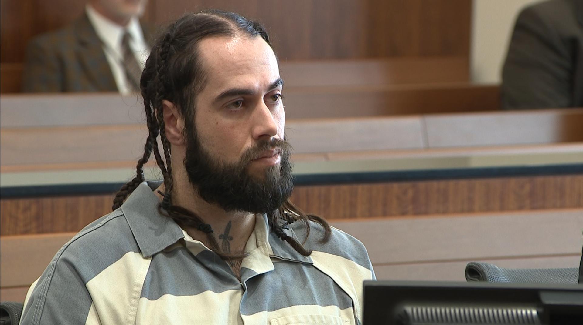 Caleb Aidan Rees, 30, sits in 4th District Court on Tuesday during a preliminary hearing. He is charged with manslaughter and accused of driving his girlfriend, Rena Nguyen, 30, to fatally shoot herself in 2021 due to continuous abuse.