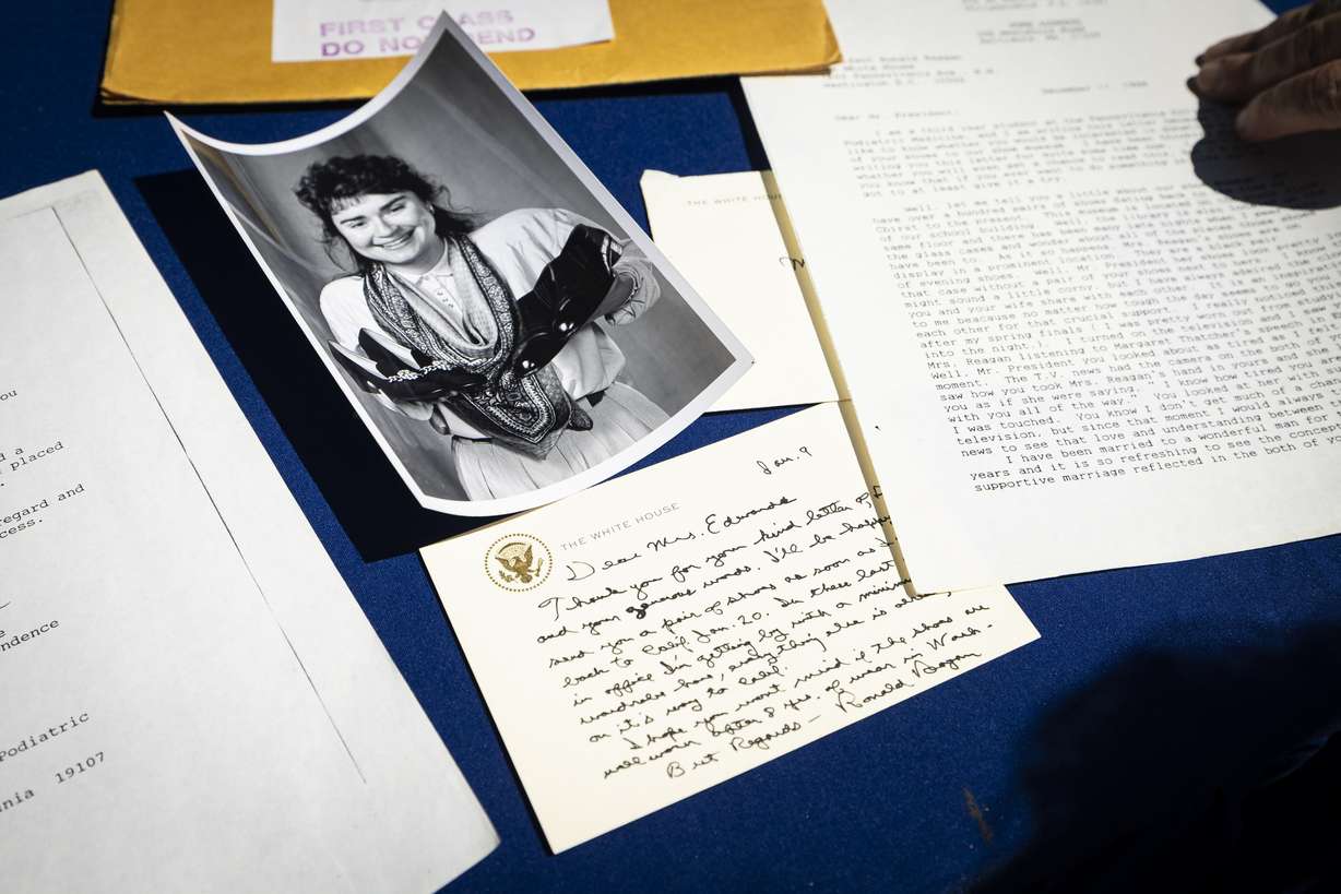 A handwritten note from President Ronald Reagan, owned by Annemarie and Doug, of Riverton, is displayed as “Antiques Roadshow” makes a stop at Red Butte Garden and Arboretum in Salt Lake City on Tuesday.